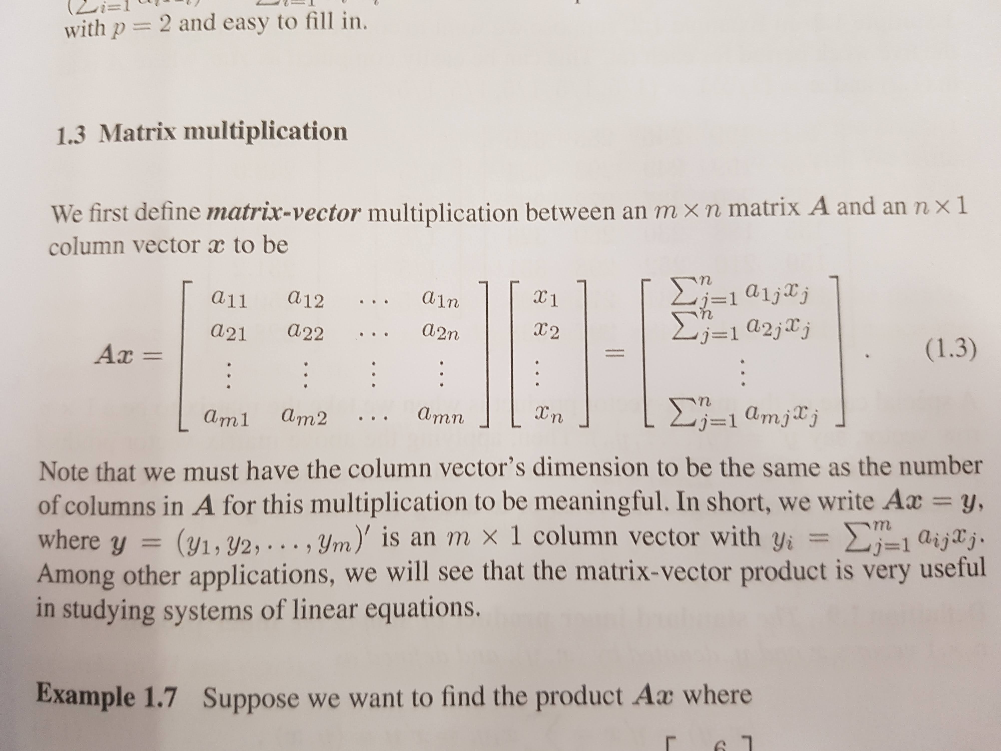 Textbook definition of matrix-vector multiplication